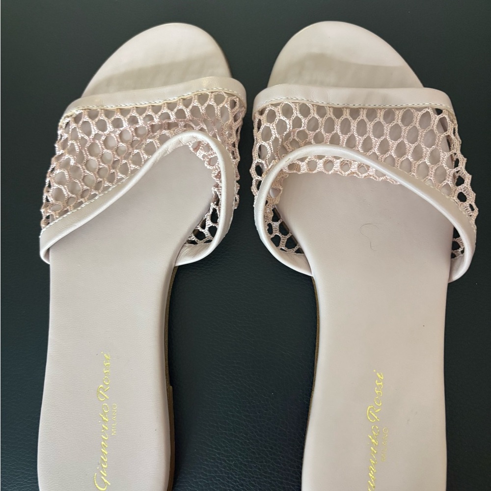 Gianvito Rossi Cream Mesh Slide Sandals